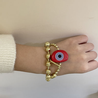 Beaded Big Eye Metal Lock Pendant Bracelet - European and American Style