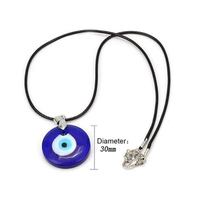 Blue Turkish Evil Eye Glass Pendant Necklace and Hand-woven Bracelet Set