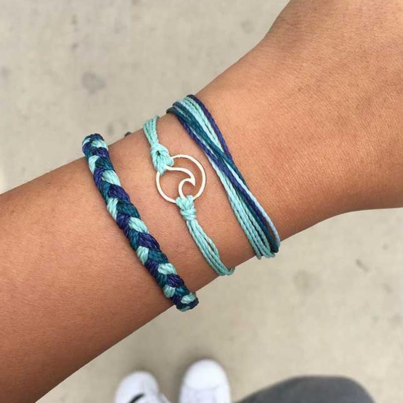 Bohemian Braided Wave Wax Rope Bracelet Set - Three Piece