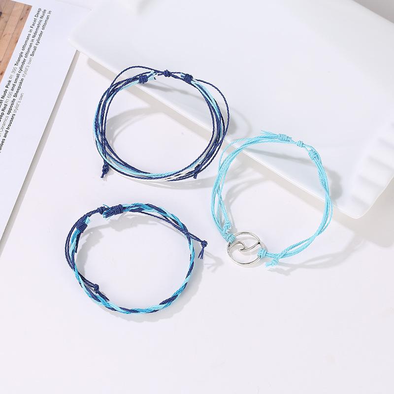 Bohemian Braided Wave Wax Rope Bracelet Set - Three Piece