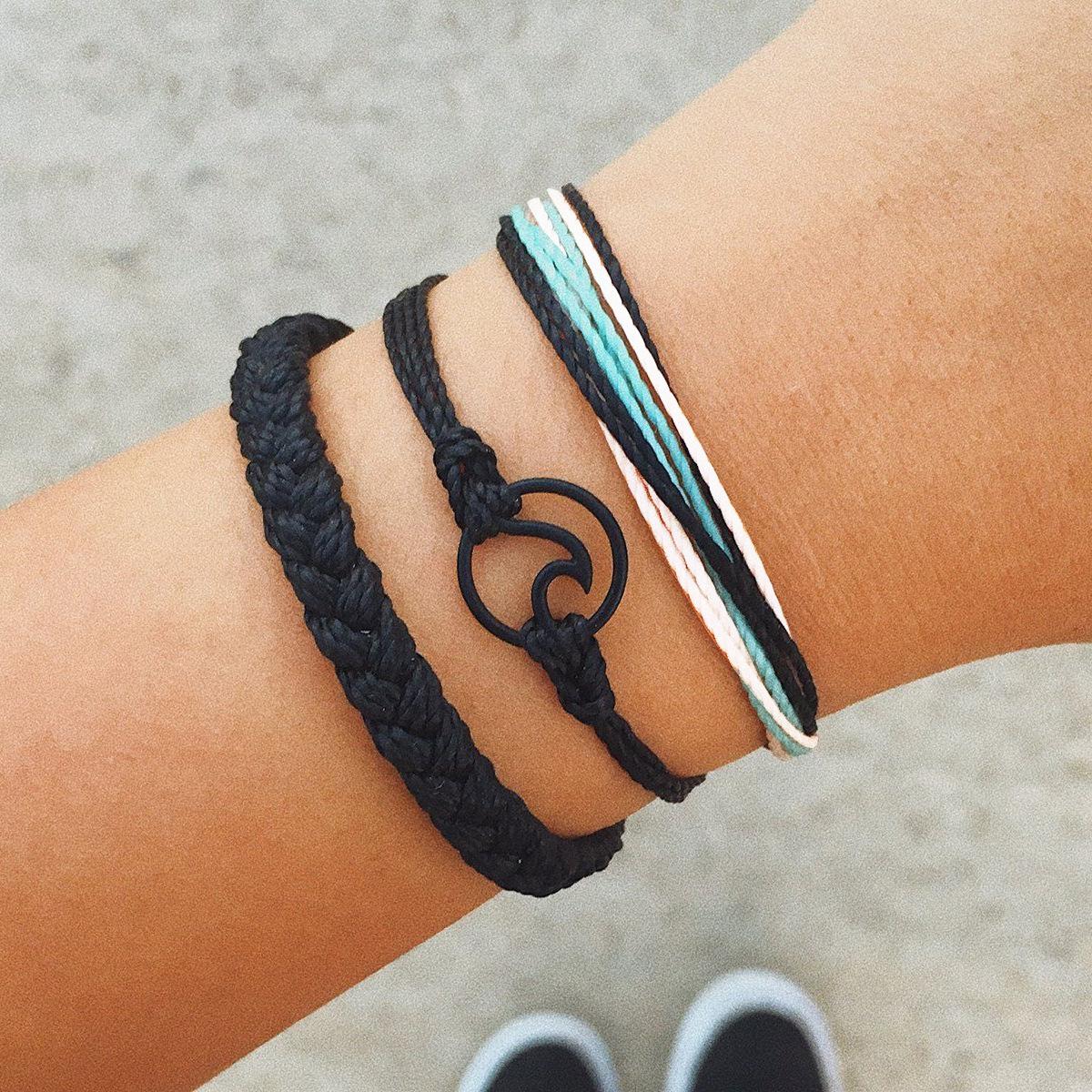 Bohemian Braided Wave Wax Rope Bracelet Set - Three Piece