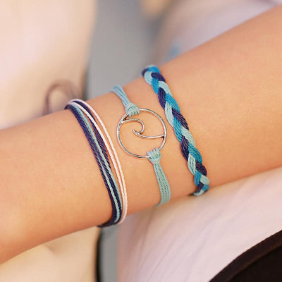 Bohemian Braided Wave Wax Rope Bracelet Set - Three Piece