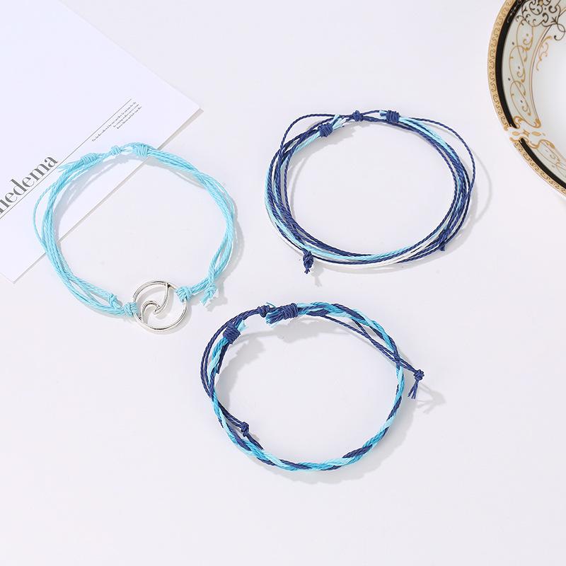 Bohemian Braided Wave Wax Rope Bracelet Set - Three Piece