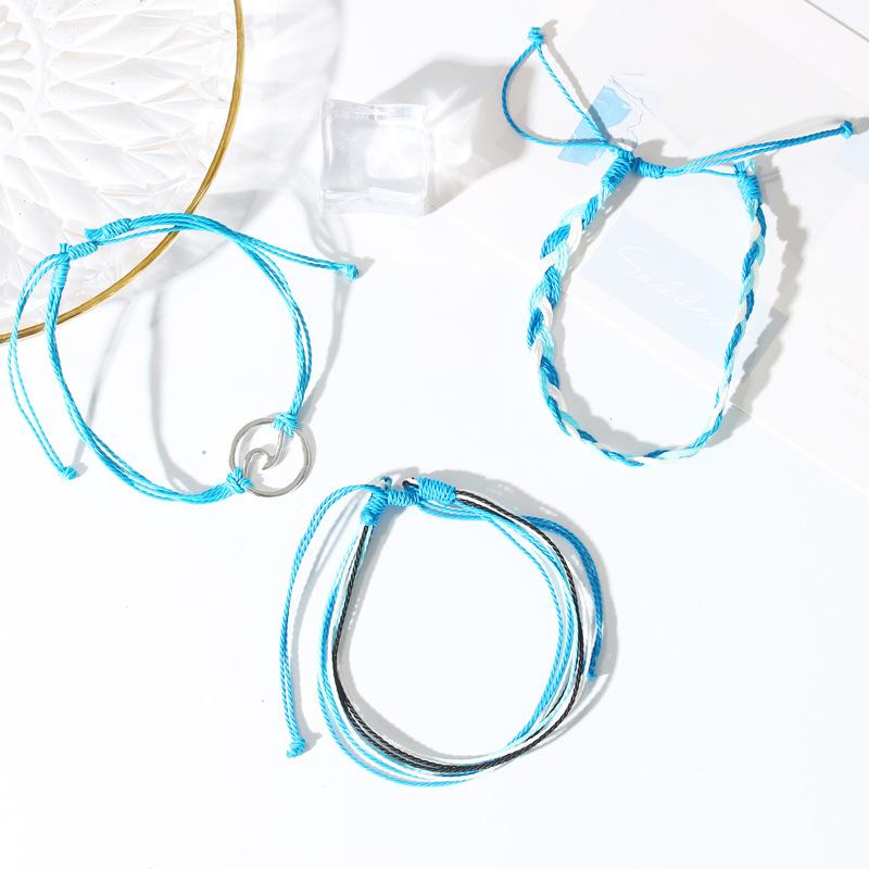 Bohemian Braided Wave Wax Rope Bracelet Set - Three Piece