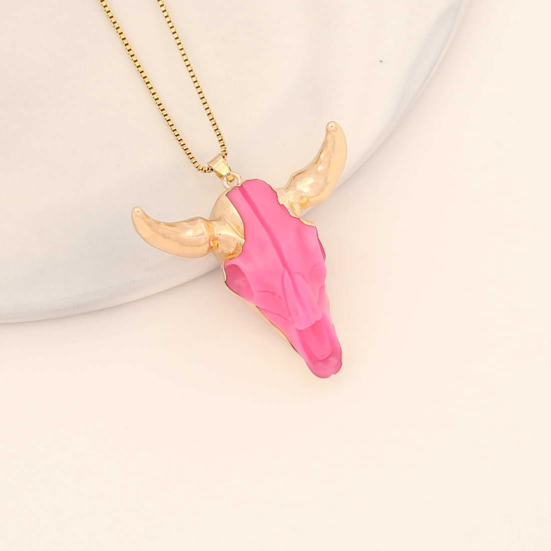 Bohemian Gold Plated Cattle Pendant Stainless Steel Necklace