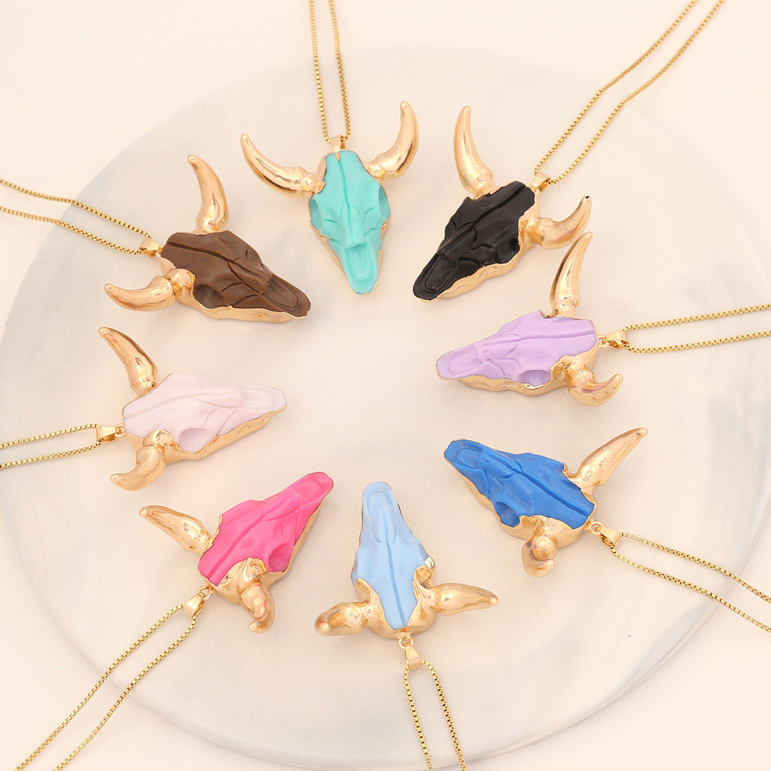 Bohemian Gold Plated Cattle Pendant Stainless Steel Necklace