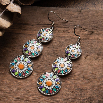 Bohemian Vintage Dripping Oil Round Long Earrings