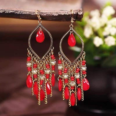 Bohemian Geometric Gold-Plated Tassel Resin Drop Earrings