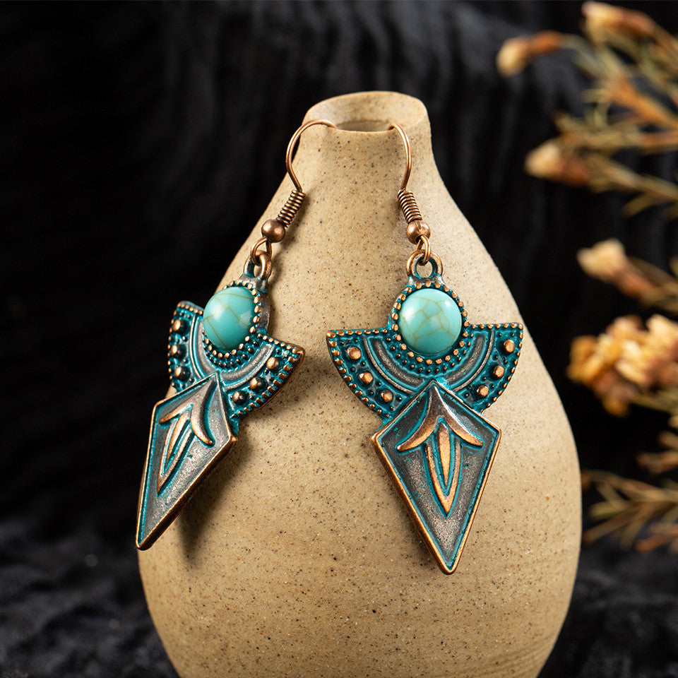 Bohemian Geometric Turquoise Metal Earrings