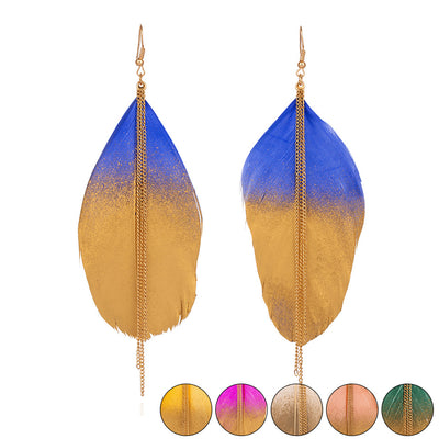 Bohemian Gradient Leaf Chain Alloy Earrings