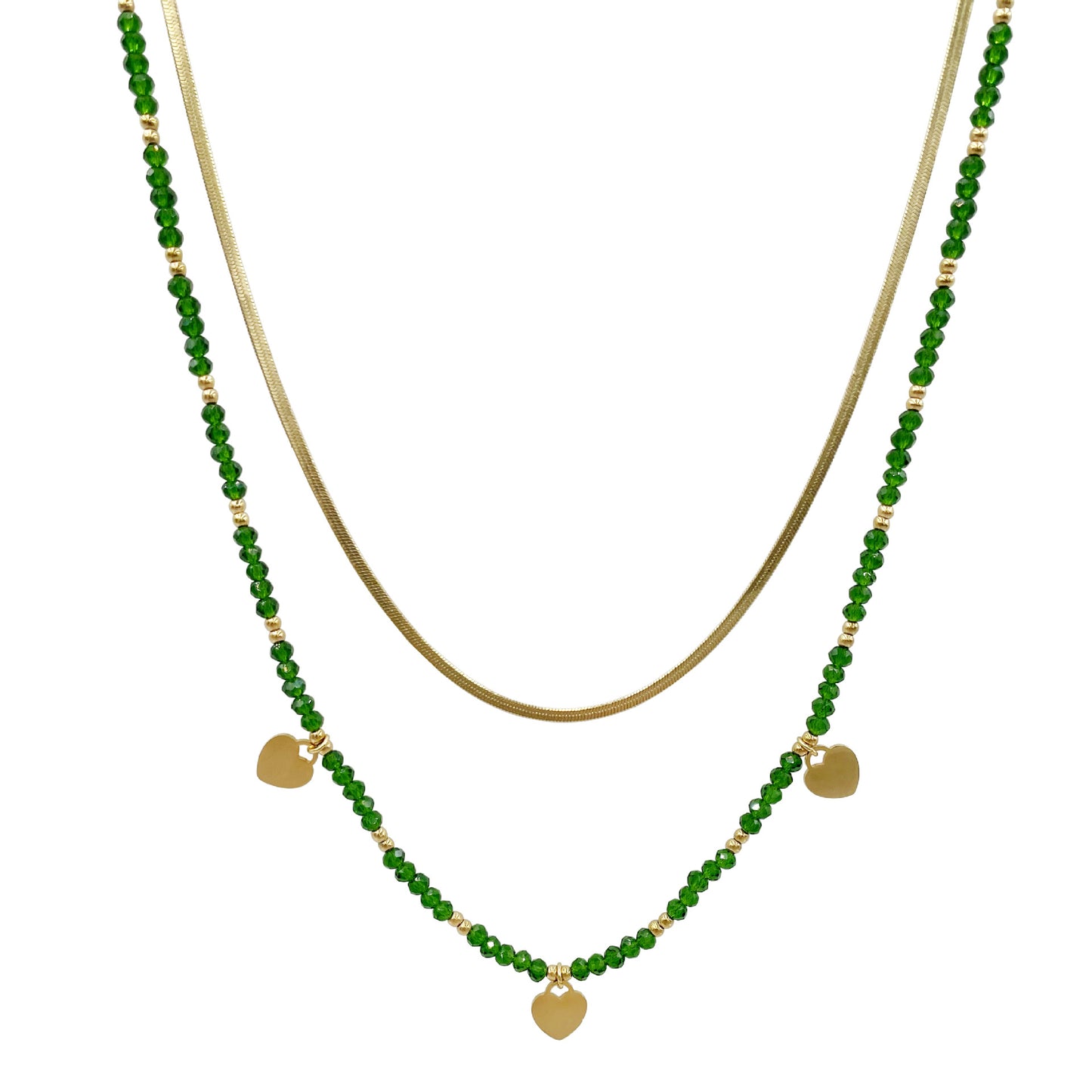 Bohemian Double Layer Heart Crystal Pendant Stainless Steel Necklace