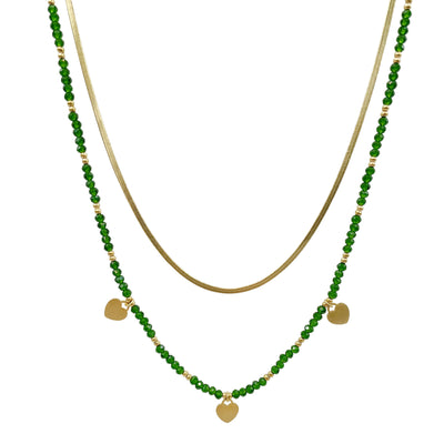 Bohemian Double Layer Heart Crystal Pendant Stainless Steel Necklace