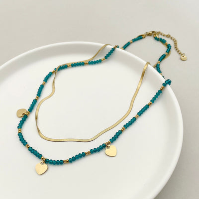 Bohemian Double Layer Heart Crystal Pendant Stainless Steel Necklace