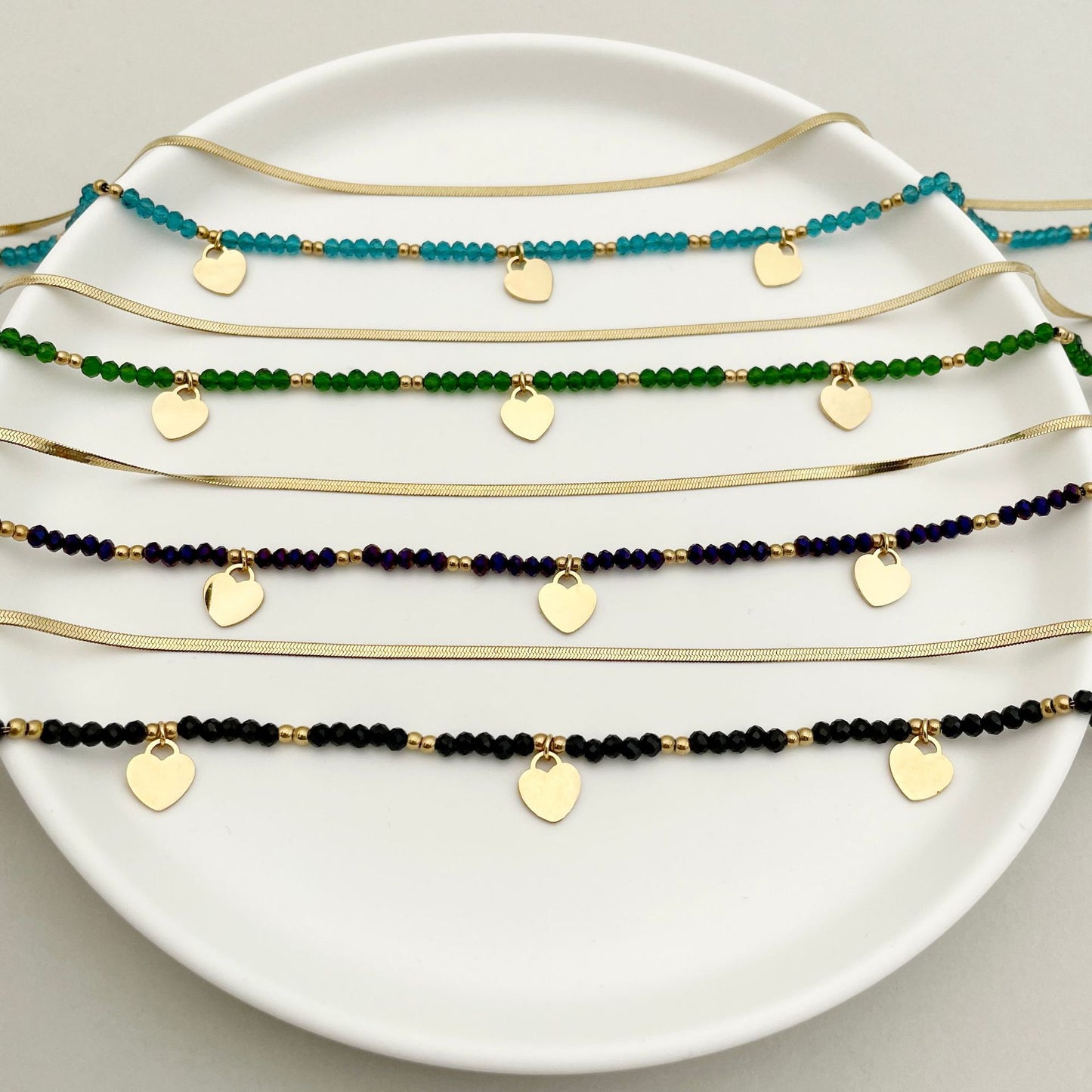 Bohemian Double Layer Heart Crystal Pendant Stainless Steel Necklace