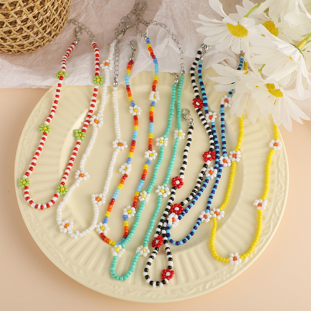 Bohemian Daisy Flower Miyuki Beaded Choker Necklace
