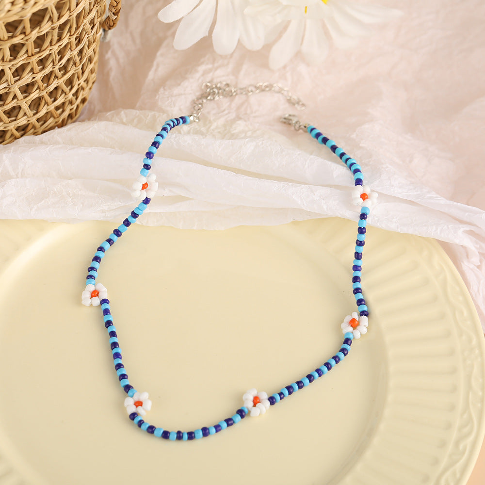 Bohemian Daisy Flower Miyuki Beaded Choker Necklace