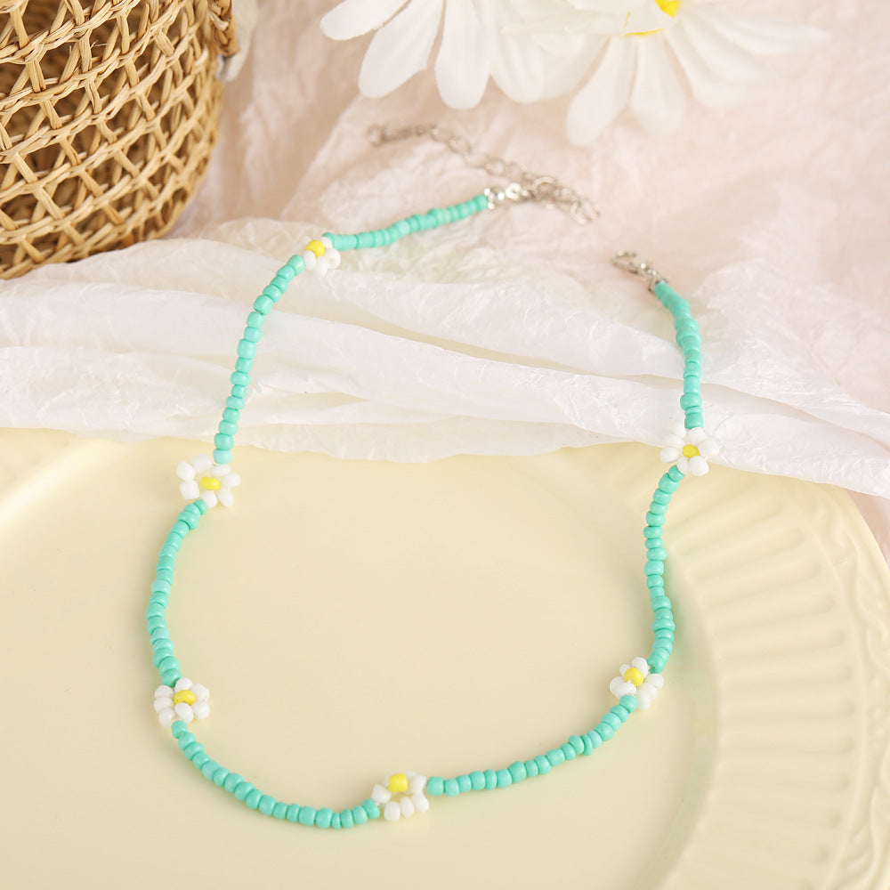 Bohemian Daisy Flower Miyuki Beaded Choker Necklace