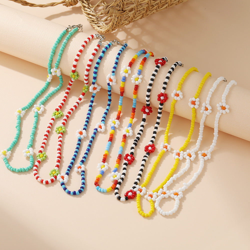 Bohemian Daisy Flower Miyuki Beaded Choker Necklace