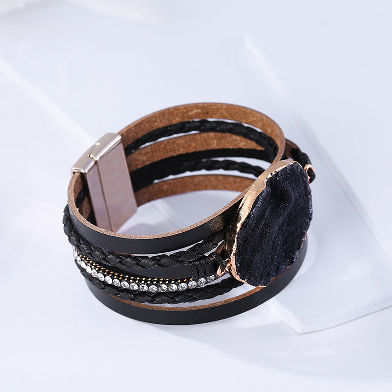 Bohemian Multi-layer Crystal Stone Leather Bracelet