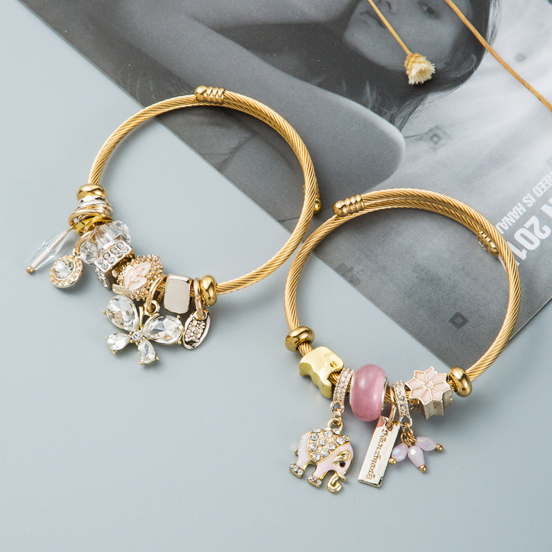 Bohemian Adjustable Elephant Butterfly Gemstone Alloy Bracelet