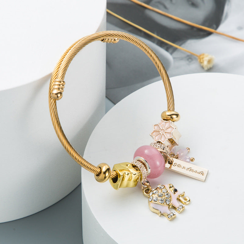 Bohemian Adjustable Elephant Butterfly Gemstone Alloy Bracelet