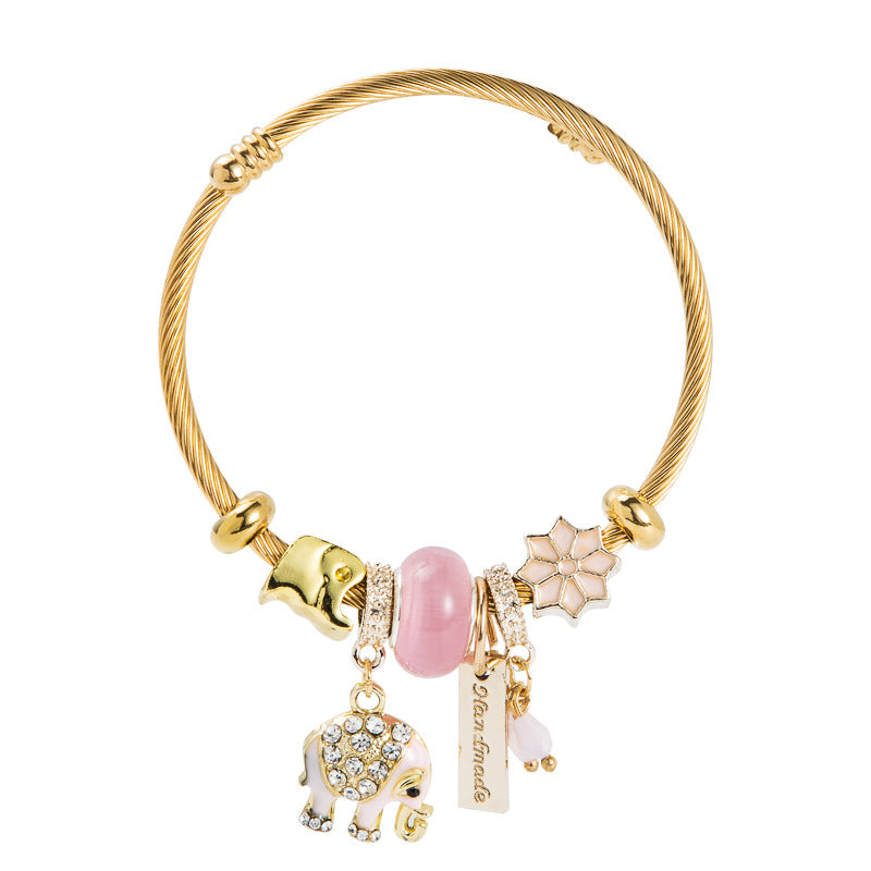 Bohemian Adjustable Elephant Butterfly Gemstone Alloy Bracelet