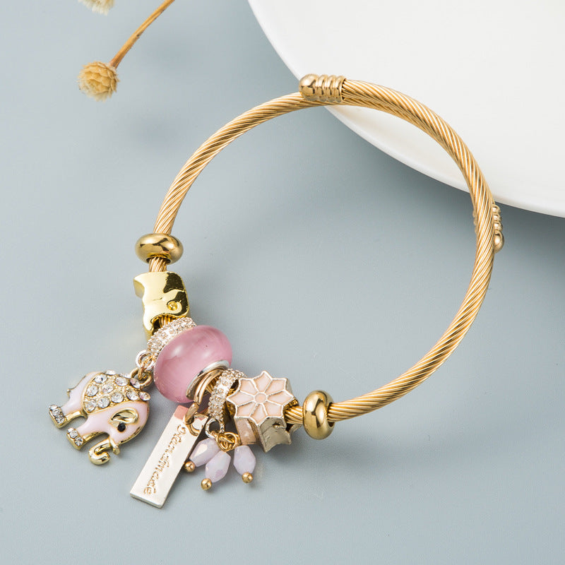Bohemian Adjustable Elephant Butterfly Gemstone Alloy Bracelet