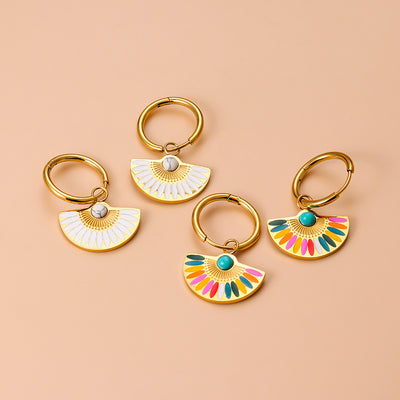 Bohemian Stainless Steel Enamel Turquoise and Gold Plated Crystal Drop Earrings