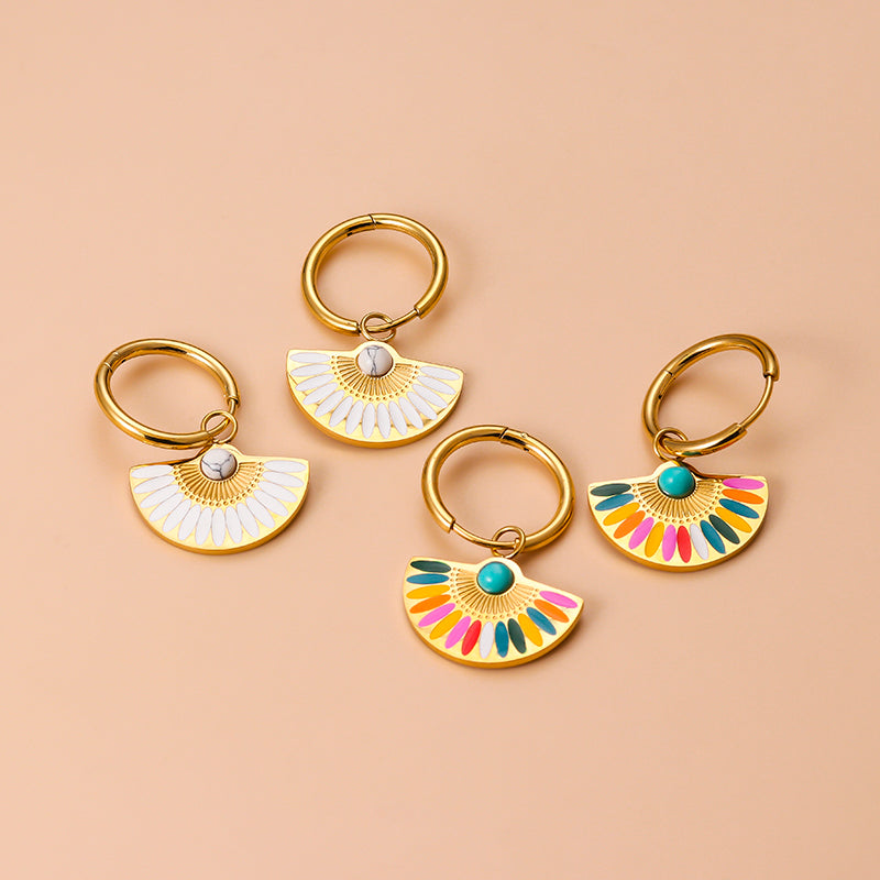 Bohemian Stainless Steel Enamel Turquoise and Gold Plated Crystal Drop Earrings