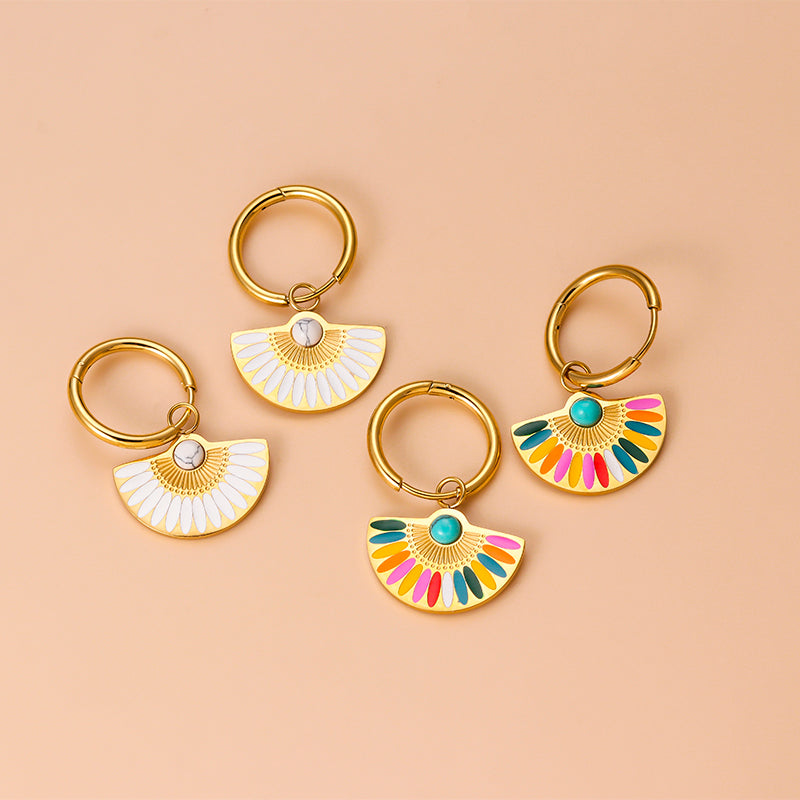 Bohemian Stainless Steel Enamel Turquoise and Gold Plated Crystal Drop Earrings