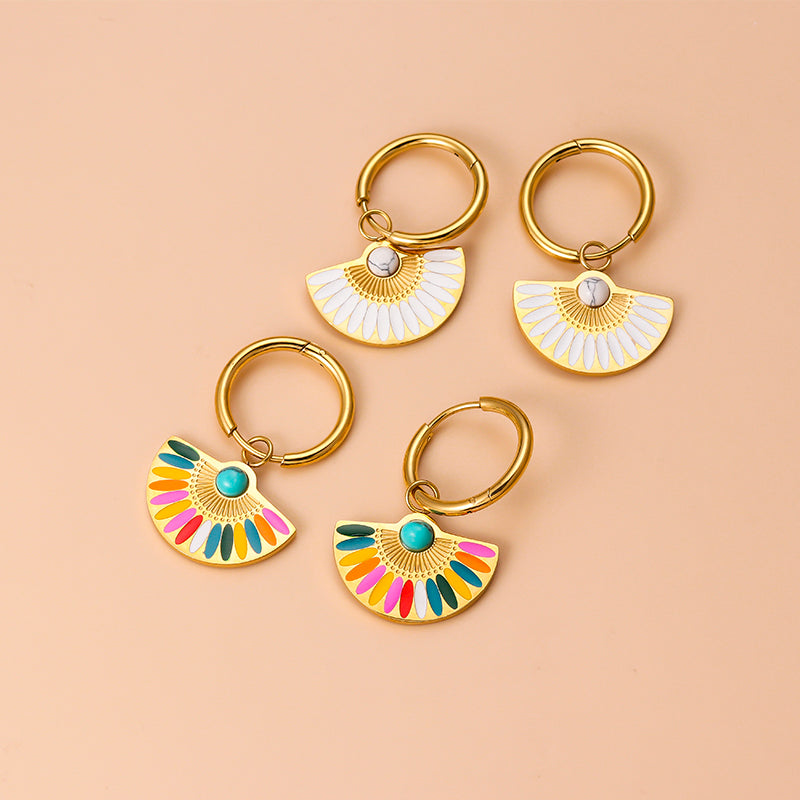 Bohemian Stainless Steel Enamel Turquoise and Gold Plated Crystal Drop Earrings