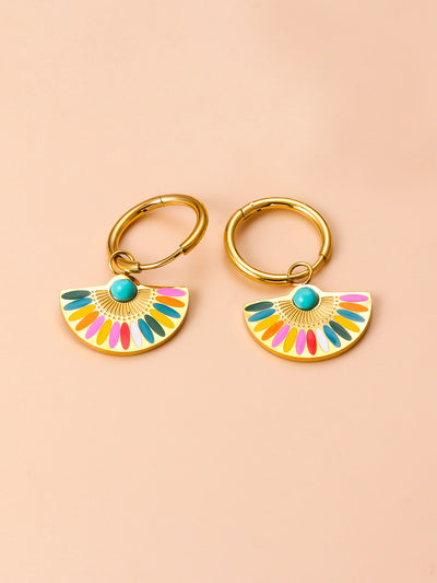 Bohemian Stainless Steel Enamel Turquoise and Gold Plated Crystal Drop Earrings