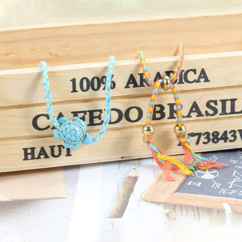 Bohemian Turtle Anklet and Bracelet Set - Multicolor Beach Surf Style