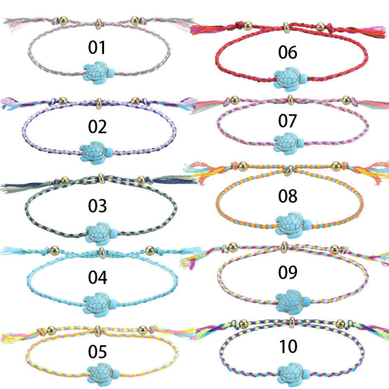 Bohemian Turtle Anklet and Bracelet Set - Multicolor Beach Surf Style