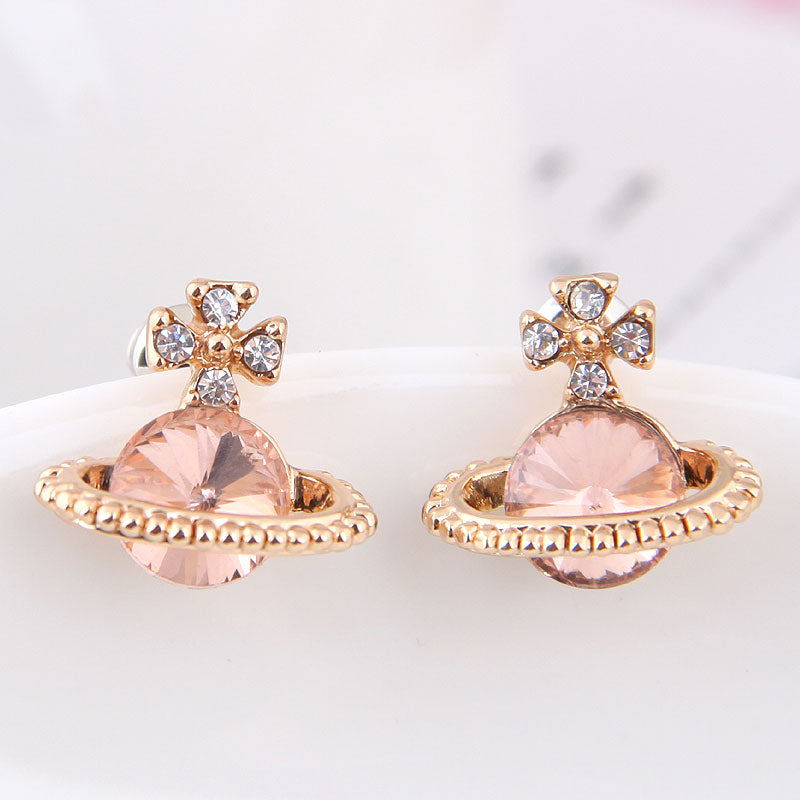Boutique Korean Fashion Green Saturn Stud Earrings