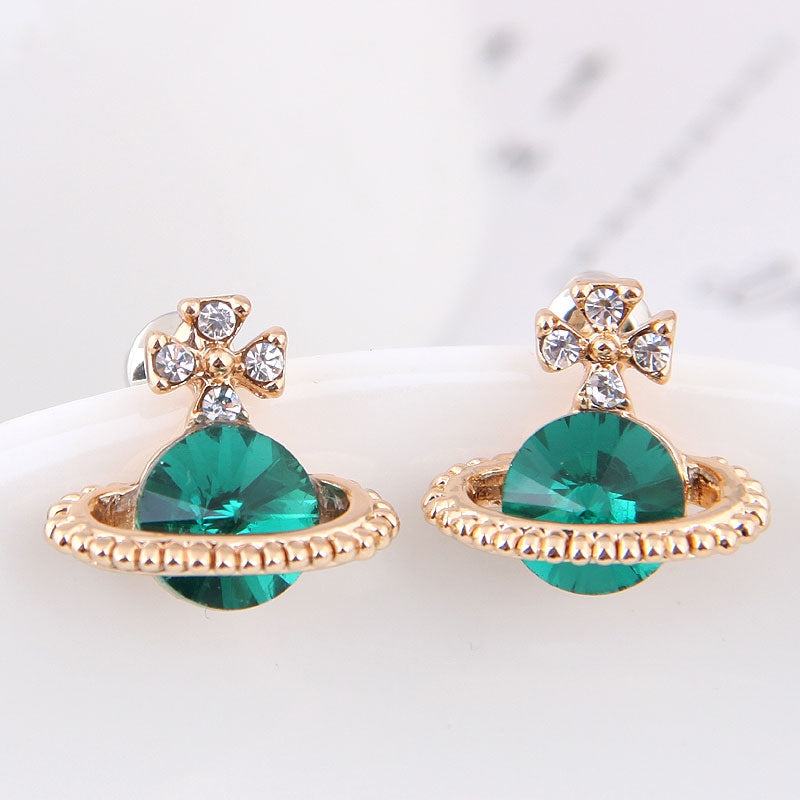 Boutique Korean Fashion Green Saturn Stud Earrings