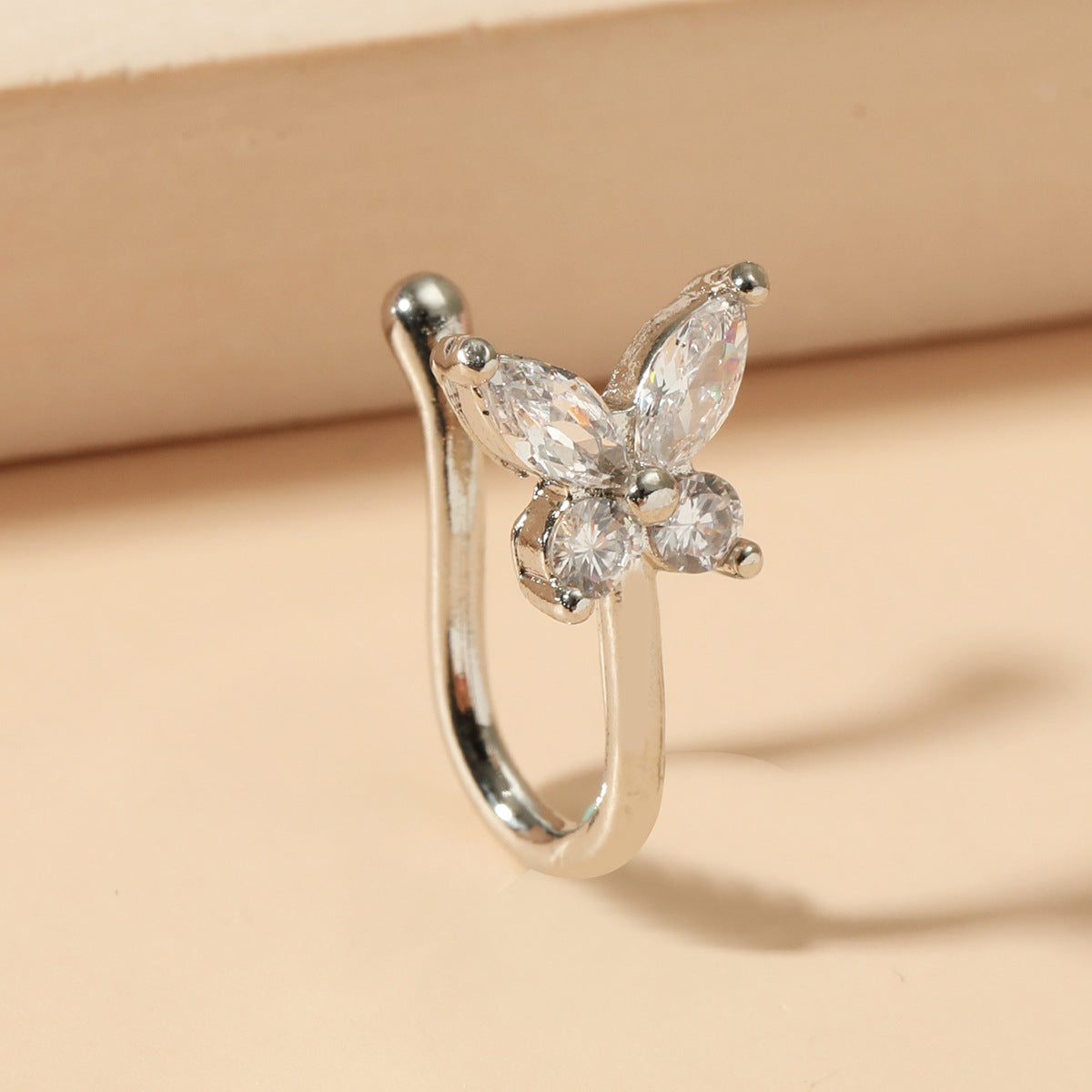 Butterfly Zircon Inlaid Copper U-Shaped Non-Pierced Nose Ring