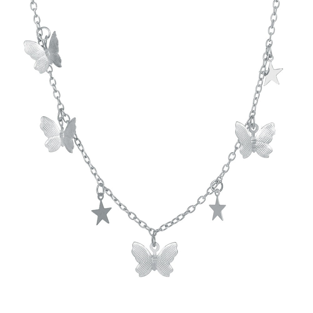 Butterfly Star Pendant Retro Alloy Multilayer Clavicle Chain Necklace