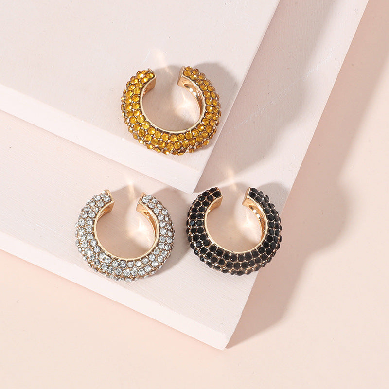 C-Shaped Inlaid Diamond Ear Cuffs - Minimalist Statement Design