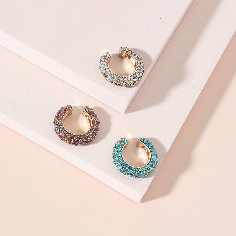 C-Shaped Inlaid Diamond Ear Cuffs - Minimalist Statement Design