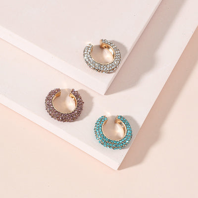 C-Shaped Inlaid Diamond Ear Cuffs - Minimalist Statement Design