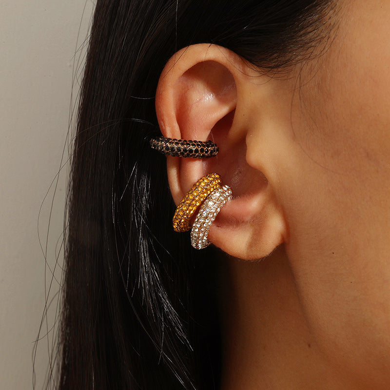 C-Shaped Inlaid Diamond Ear Cuffs - Minimalist Statement Design