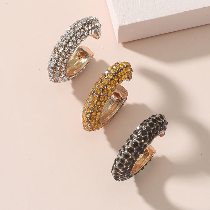 C-Shaped Inlaid Diamond Ear Cuffs - Minimalist Statement Design