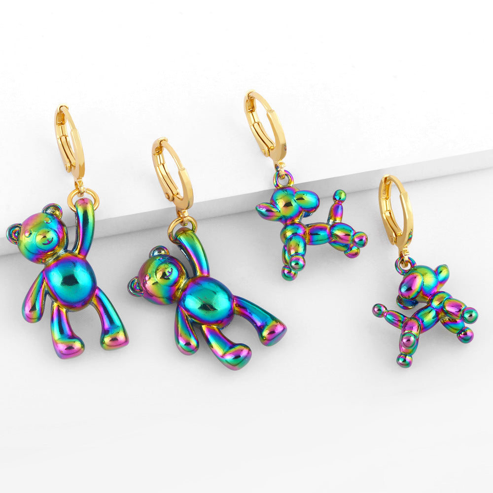 Cartoon Balloon Dog Colorful Metal Copper Earrings