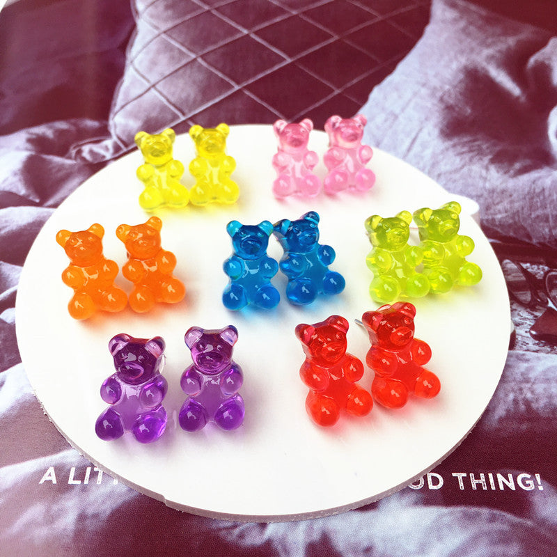 Cartoon Bear Candy Color Transparent Earrings