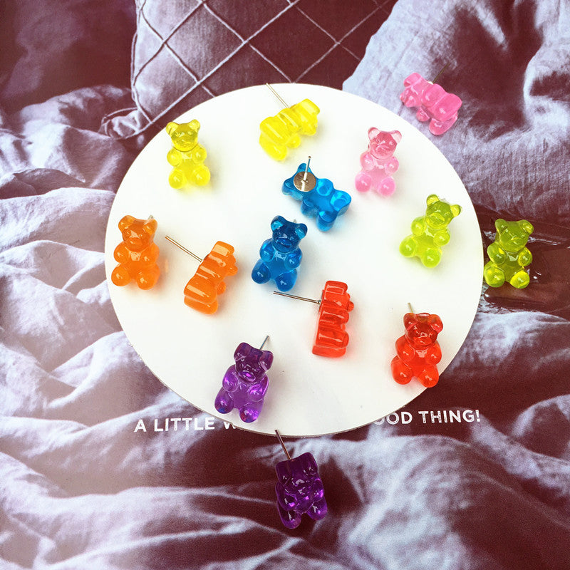 Cartoon Bear Candy Color Transparent Earrings