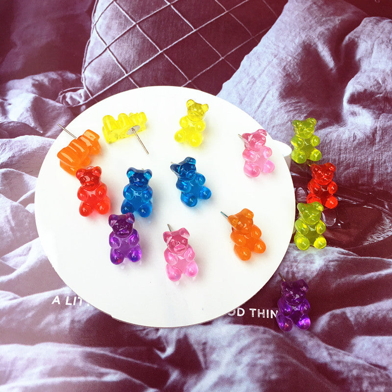 Cartoon Bear Candy Color Transparent Earrings