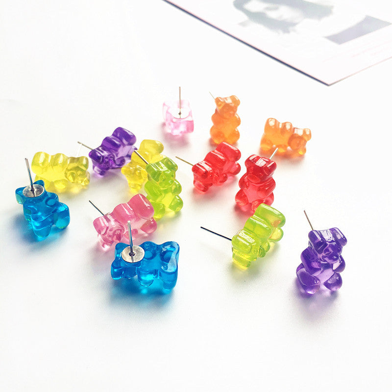 Cartoon Bear Candy Color Transparent Earrings