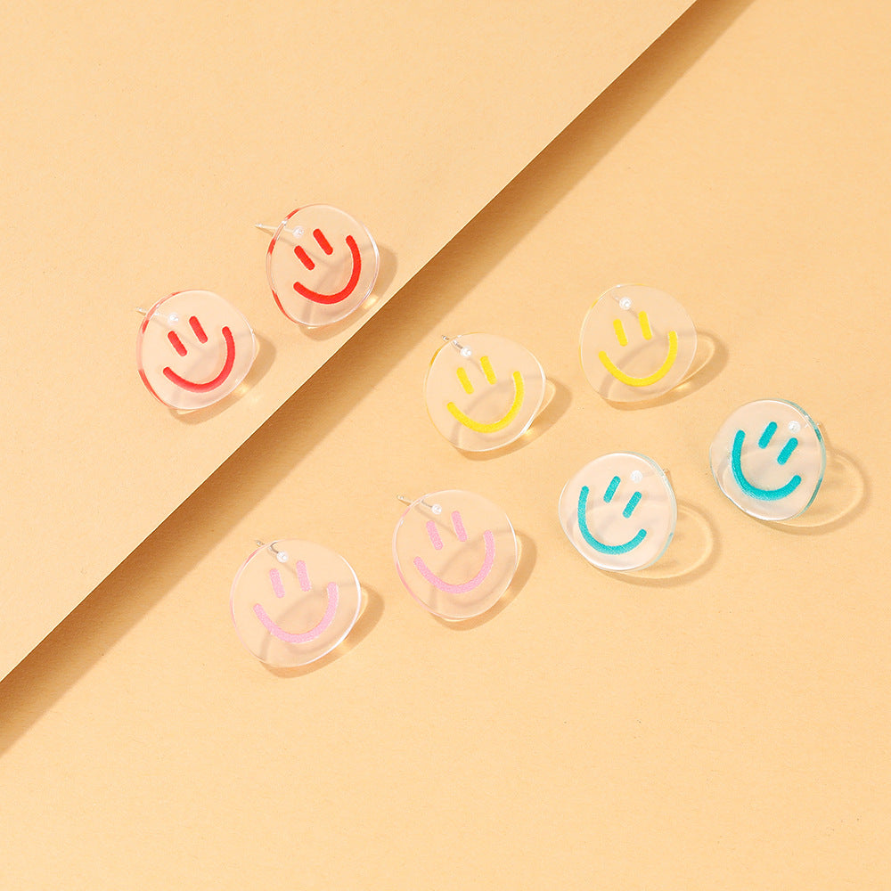 Cartoon Smiley Face Resin Transparent Earrings Jewelry