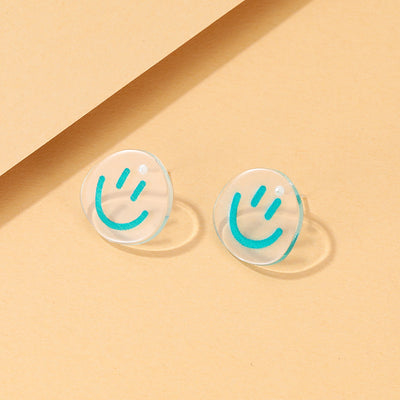 Cartoon Smiley Face Resin Transparent Earrings Jewelry